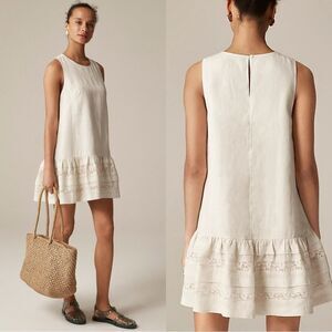 NWT J CREW TALL Maxine ruffle-trim dress in linen in Natural